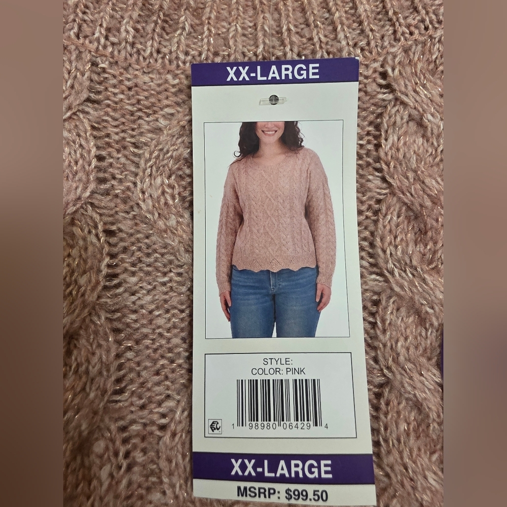 Lucky Brand XXL Women's Pink Cable Knit Sweater - Picture 12 of 13